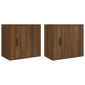 Pack 2 Uds Mesitas De Noche | Mesa Auxiliar | Mesilla De Pared Roble Marrón 50x30x47 Cm