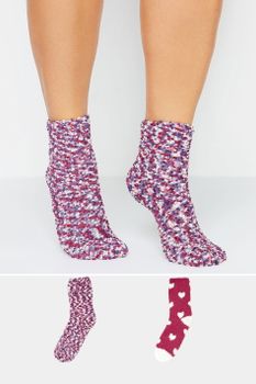 Yours Juego 2 Pares Calcetines Textura Rojos Y Morados
