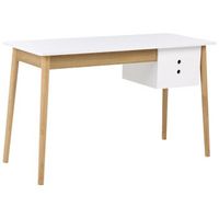 escritorio minimalista para oficina en casa con cajon de aglomerado 120 x 50 cm blanco y marron claro fenestra