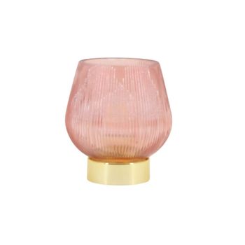 Lámpara de mesa a pilas de vidrio estriado rosa 14x12cm