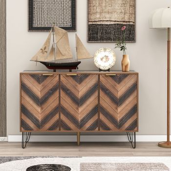 Aparador De 3 Puertas - Mueble De Salón - Tablero De Partículas - Natural (120x38x76.5cm)