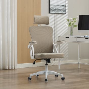 Silla De Oficina - Mueble De Despacho - Malla Y Tapizado - Caqui (58x65x108cm)