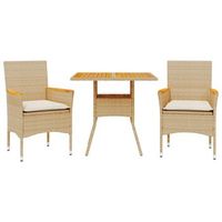 set de comedor jardin 3 uds  mueble jardin mesa y sillas con cojines ratan pe acacia beige