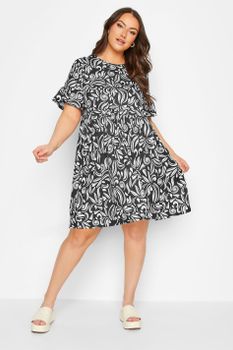 Yours Vestido Túnica Corto Éstampado En Blanco Y Negro, Mujer Curvy Y Tallas Grandes, Yours