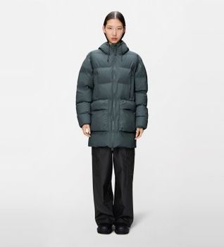 Rains para mujer. 15210 Chaqueta Alta Long Puffer Cargo W3T4 gris (XL), Casual, Poliuretano