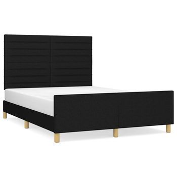 Cama Doble | Cama Para Adultos | Estructura De Cama Con Cabecero De Tela Negro 140x190 Cm