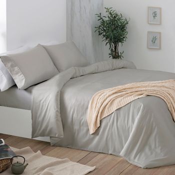 Fundas Nórdicas Algodón Satén Algodón 300 Hilos 100% Algodón Diseño Liso 200 X 190/200 Cm - Gris - Burrito Blanco