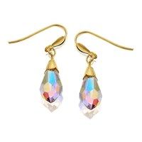 9ct gold crystal hook wire earrings - 20mm drop - g1129