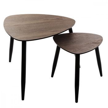 Pack 2 Mesitas Auxiliares, Tablero Mdf Y Patas De Roble, Madera