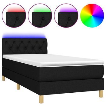Cama Box Spring Con Colchón Led Tela Negro 80x200 Cm Vidaxl