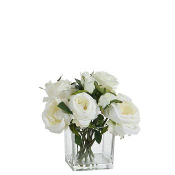 Composición de rosas artificiales blancas en jarrón h17
