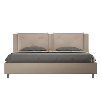 Cama Sin Somier Acolchada 180x190 Cuero Sintético Gris Paloma Appia