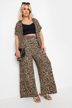 Yours Pantalones Anchos Marrones De Leopardo, Mujer Curvy Y Tallas Grandes, Yours