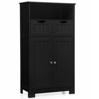 costway armario del bano con una repisa abierta 2 puertas y 2 cajones para salon bano habitacion casa oficina negro 60 x 30 x 109 cm