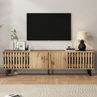 mueble de tv con aspecto de madera mueble bajo con 8 compartimentos de almacenaje para tv de 70 pulgadas mdf blanco negro 180x40x55cm