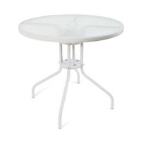 mesa redonda de metal con base de cristal texturizado - alto 70 cm x diametro o80 cm - mesa para jardin terraza patio o balcon - blanco
