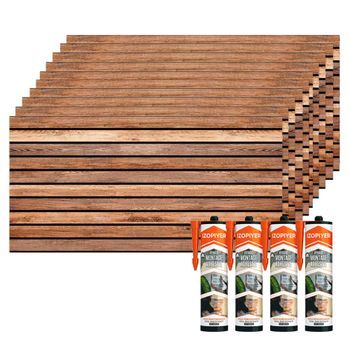 Set De 10 Paneles Decorativos Efecto Madera Roble En Eps + 4 Botes De Adhesivo De Montaje