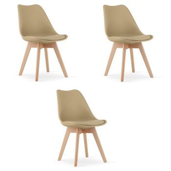 Set De 3 Silla De Comedor Polipropileno Valora Rikx Asiento Ergonómico Beige Oscuro