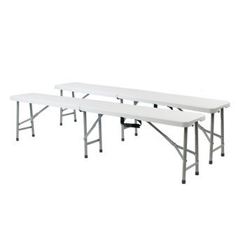 Set 2 Bancos Plegables Y Portátiles Gardiun New Koln 180x29x43 Cm De Resina En Color Blanco
