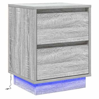 Mesita De Noche - Mesilla De Noche Gris 39 X 34.5 X 50 Cm Madera Contrachapada Mc6684