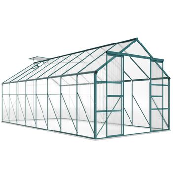 Outsunny Invernadero de jardín de aluminio y policarbonato con base, invernadero con ventana regulable y puerta corredera 244x500x216cm   Aosom España