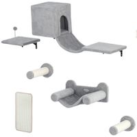 pawhut juego de escalada para gatos de pared de 6 piezas con condominio plataforma hamaca escaleras y tabla de rascar gris