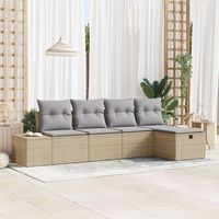 conjunto de sofa de jardin  de 5 piezas con cojines beige de poliratan v8105 unico  beige