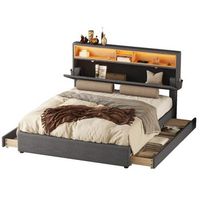 cama con cabecero - 140 x 200 cm - 4 cajones - led - gris