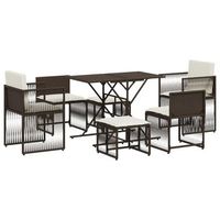 set comedor de jardin 7 piezas  mueble de jardin con cojines ratan sintetico marron