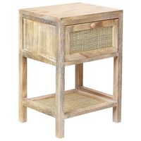 mesa de noche de madera marron claro 35 x 29 cm 1 cajon frontal ratan boho esto