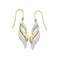 9ct gold crystal triple flame hook wire earrings - 30mm drop - g1025