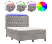 cama box spring colchon y led terciopelo gris claro 140x190 cm diseno de botones