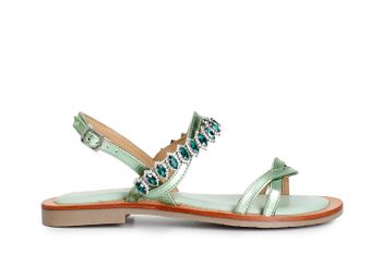 sandalias de doble banda en piel laminada con accesorio de strass mint 39