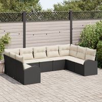 juego de sofa de jardin de 9 piezas con cojines negro poliratan v7832 unico  negro