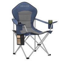 silla de camping plegable con respaldo alto y portavasos azul  gris