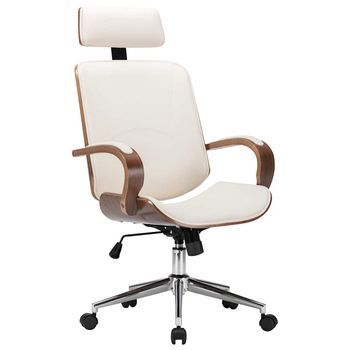 Silla Oficina Con Reposacabezas Cuero Sintético Madera Crema Vidaxl