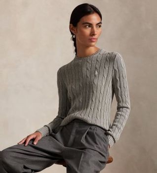 Polo Ralph Lauren para mujer. 211971795001 Jersey de nudos gris (L), Casual, Algodón