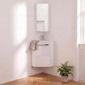 Lavabo de esquina + grifería + mueble