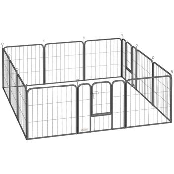 PawHut Parque para perros recinto para perros 12 paneles modular y plegable acero 2 puertas para cachorro interior exterior 60H cm negro