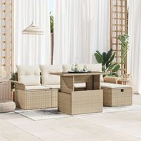 conjunto de sofa de jardin de 6 piezas con cojines beige de ratan poliester v8710 unico  beige