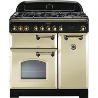 rangemaster classic deluxe 90 dual fuel range cooker - cream  brass cream