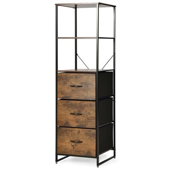 Costway Librería Industrial 6 Niveles con 3 Estantes Abiertos 3 Cajones de Tela Estantería en Acero para Salón Estudio 43 x 39 x 156 cm Marrón