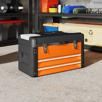 Caja De Herramientas De Acero Homcom 49,7x25,3x28,9 Cm Naranja