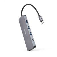 nanocable hub usb-c a 3 puertos usb 30h y 1 puerto usb-ch aluminio 10cm gris