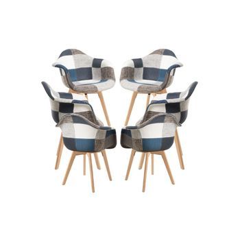 Pack 6 Sillas Belu Patchwork De Tela 81*62.50*45 Cm - Azul