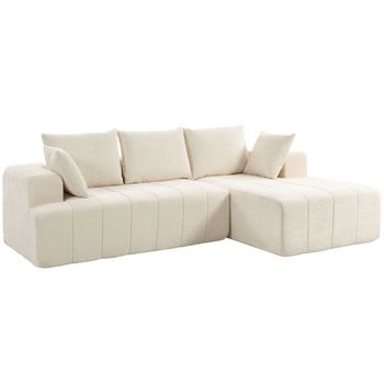 HOMCOM Sofá Esquinero 256 cm con Chaise Longue Sofá Cama 3 Plazas de Chenilla en Forma de L Asiento y Reposabrazos Anchos Beige   Aosom España