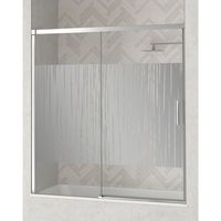 mampara frente de banera de 1 fijo - 1 puerta corredera  cristal 6mm antical  140-180cm  serigrafia - cromo brillo - serigrafia  150 cm adaptable 144-149cm