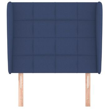 Cabecero Cama Mueble De Dormitorio Con Orejas De Tela 103 X 23 X 118/128 Cm Azul M02_0003021