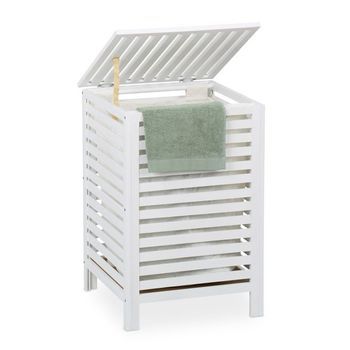 Cesta De Ropa En Nogal Con Saco Natural