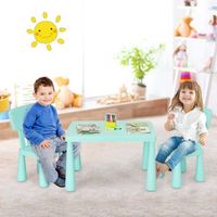 conjunto de 3 asientos infantiles mesa infantil con 2 sillas mobiliario infantil de plastico color verde